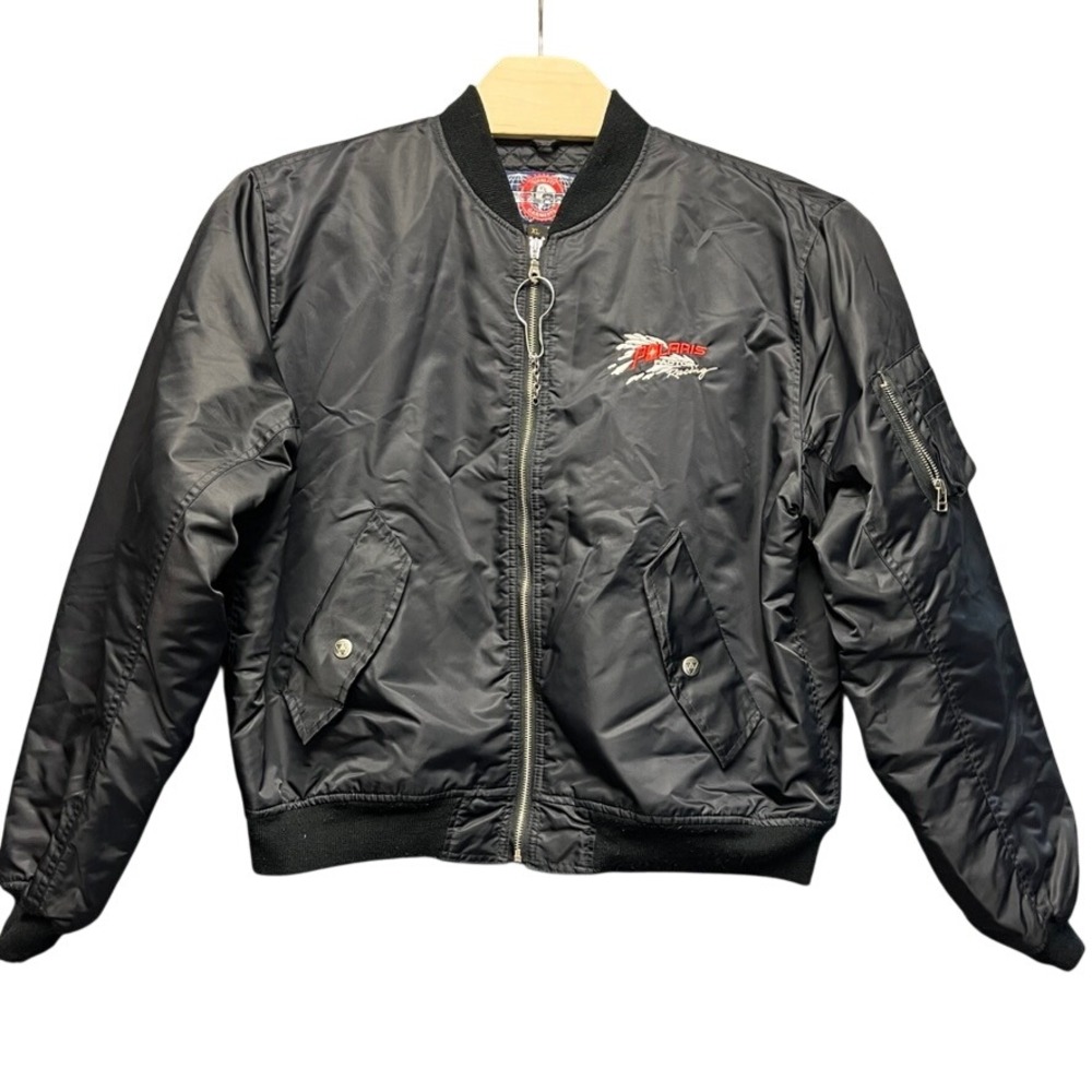 Polaris Factory Racing Bomber Jacket Mens XL Black Nylon Quilted Vintage Flight